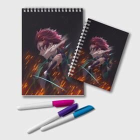 Блокнот с принтом KIMETSU NO YAIBA в Ухте, 100% бумага | 48 листов, плотность листов — 60 г/м2, плотность картонной обложки — 250 г/м2. Листы скреплены удобной пружинной спиралью. Цвет линий — светло-серый
 | demon slayer | kimetsu no yaiba | nezuko | shinobu | slayer | tanjiro | zenitsu | гию томиока | зенитцу | иноске хашибира | клинок рассекающий демонов | незуко | танджиро | шинобу кочо