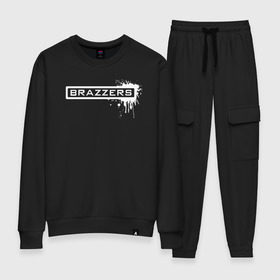 Женский костюм хлопок с принтом Brazzers в Ухте, 100% хлопок | на свитшоте круглая горловина, мягкая резинка по низу. Брюки заужены к низу, на них два вида карманов: два 