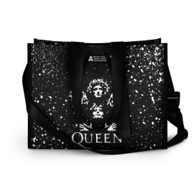 Сумка-шоппер 3D с принтом QUEEN в Ухте, 100% полиэстер | застегивается на металлическую кнопку; внутренний карман застегивается на молнию. Стенки укреплены специальным мягким материалом, чтобы защитить содержимое от несильных ударов
 | queen | rock | we will rock you | брайан мэи | группа queen | группа квин | джон дикон | квин | королева | король | роджер тейлор | рок | фредди меркьюри