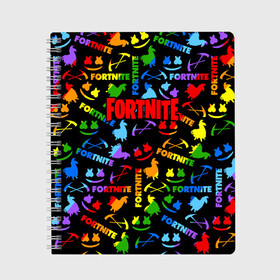 Тетрадь с принтом FORTNITE&MARSMELLO NEW SEASON в Ухте, 100% бумага | 48 листов, плотность листов — 60 г/м2, плотность картонной обложки — 250 г/м2. Листы скреплены сбоку удобной пружинной спиралью. Уголки страниц и обложки скругленные. Цвет линий — светло-серый
 | christopher comstock | dj | fortnite | game | gamer | marshmello | music | диджей | игры | клубная музыка | клубняк | крис комсток | лого | логотип | маршмэллоу | музыка | фортнайт