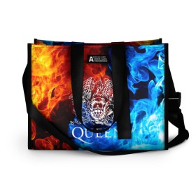 Сумка-шоппер 3D с принтом QUEEN в Ухте, 100% полиэстер | застегивается на металлическую кнопку; внутренний карман застегивается на молнию. Стенки укреплены специальным мягким материалом, чтобы защитить содержимое от несильных ударов
 | queen | rock | we will rock you | брайан мэи | группа queen | группа квин | джон дикон | квин | королева | король | роджер тейлор | рок | фредди меркьюри