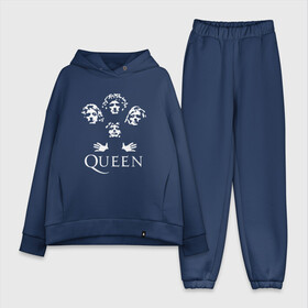 Женский костюм хлопок Oversize с принтом КВИН | QUEEN (+НА СПИНЕ) в Ухте,  |  | Тематика изображения на принте: queen | rock | we will rock you | брайан мэи | группа queen | группа квин | джон дикон | квин | королева | король | роджер тейлор | рок | фредди меркьюри