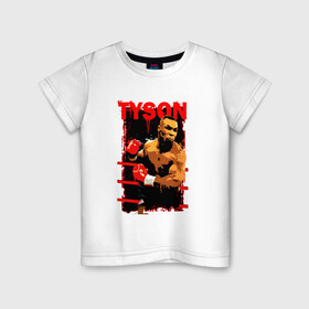 Детская футболка хлопок с принтом TYSON в Ухте, 100% хлопок | круглый вырез горловины, полуприлегающий силуэт, длина до линии бедер | art | box | fighter | iron | mike tyson | punch | rocky | sport | арт | боец | бокс | железный | й | канаты | майк тайсон | парню | перчатки | прикольная | ринг | рокки | спорт | тайсон | удар | человек | чемпион