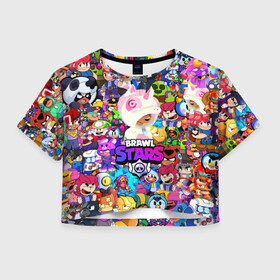 Женская футболка Crop-top 3D с принтом BRAWL STARS LEON в Ухте, 100% полиэстер | круглая горловина, длина футболки до линии талии, рукава с отворотами | 8 bit | bibi | brawl stars | brock | bull | crow | dinomike | el primo | leon | mobile game | nita | poko | ricochet | sandy | shally | stars | tara | бравл старс | ворон | леон | мобильные игры