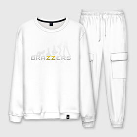 Мужской костюм хлопок с принтом Brazzers в Ухте, 100% хлопок | на свитшоте круглая горловина, мягкая резинка по низу. Брюки заужены к низу, на них два вида карманов: два “обычных” по бокам и два объемных, с клапанами, расположенные ниже линии бедра. Брюки с мягкой трикотажной резинкой на поясе и по низу штанин. В поясе для дополнительного комфорта — широкие завязки | Тематика изображения на принте: brazzers | бразерс | браззерс | братья | надпись | прикол | проно хуб | сайт