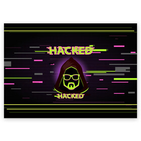 Поздравительная открытка с принтом Hacked в Ухте, 100% бумага | плотность бумаги 280 г/м2, матовая, на обратной стороне линовка и место для марки
 | cybepunk | hacked | hacker | it | аноним | анонимус | взлом | взломщик | киберпанк | программист | хак | хакер