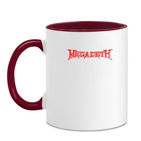 Кружка двухцветная с принтом Megadeth в Ухте, керамика | объем — 330 мл, диаметр — 80 мм. Цветная ручка и кайма сверху, в некоторых цветах — вся внутренняя часть | Тематика изображения на принте: dave mustaine | megadeth | music | rock | дирк вербурен | дэвид эллефсон | дэйв мастейн | кико лоурейро | мегадеф | музыка | рок | трэш метал | хард рок | хеви метал