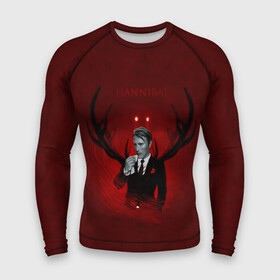 Мужской рашгард 3D с принтом Hannibal в Ухте,  |  | hannibal | red | актер | ганнибал | ганнибал лектор | герой | кино | костюм | мадс миккельсен | надпись | парню | персонаж | прикольная | рога | сериал | фбр | хью дэнси | человек