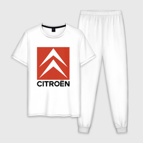 Мужская пижама хлопок с принтом CITROEN в Ухте, 100% хлопок | брюки и футболка прямого кроя, без карманов, на брюках мягкая резинка на поясе и по низу штанин
 | auto | c1 | c3 | c4 | c5 | citroen | jumper | авто | автомобиль | ам | джампер | машина | машины | ситроен