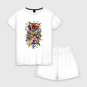 Женская пижама с шортиками хлопок с принтом Sonic Pixel Friends в Ухте, 100% хлопок | футболка прямого кроя, шорты свободные с широкой мягкой резинкой | 8 bit | game | pixel | pixelart | sega | sonic | битный | игра | пиксели | сега | соник