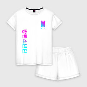 Женская пижама с шортиками хлопок с принтом BTS в Ухте, 100% хлопок | футболка прямого кроя, шорты свободные с широкой мягкой резинкой | bangtan boys | bt21 | bts | rm | бтс | ви | джей хоуп | джонгук | сюга | чимин | чин