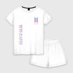 Женская пижама с шортиками хлопок с принтом BTS в Ухте, 100% хлопок | футболка прямого кроя, шорты свободные с широкой мягкой резинкой | bangtan boys | bt21 | bts | rm | бтс | ви | джей хоуп | джонгук | сюга | чимин | чин