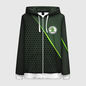 Женская толстовка 3D на молнии с принтом Skoda в Ухте, 100% полиэстер | длина до линии бедра, манжеты и пояс оформлены мягкой тканевой резинкой, двухслойный капюшон со шнурком для регулировки, спереди молния, по бокам два кармана | octavia | rapid | skoda | volkswagen | vw | yeti | авто | автомобиль | ам | ети | карбон | машина | октаия | рапид | шкода