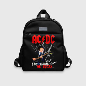 Детский рюкзак 3D с принтом AC/DC let there be rock! в Ухте, 100% полиэстер | лямки с регулируемой длиной, сверху петелька, чтобы рюкзак можно было повесить на вешалку. Основное отделение закрывается на молнию, как и внешний карман. Внутри дополнительный карман. По бокам два дополнительных кармашка | Тематика изображения на принте: ac dc | acdc | acdc ас дс | angus | back in black | highway to hell | mckinnon | young | австралийская | ангус янг | ас дс | асдс | блюз | в форме | гитара | группа | крис слэйд | метал | молния | музыка | п | певец | рок | рок н ролл