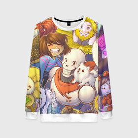 Женский свитшот 3D с принтом UNDERTALE в Ухте, 100% полиэстер с мягким внутренним слоем | круглый вырез горловины, мягкая резинка на манжетах и поясе, свободная посадка по фигуре | asriel dreemurr | chara | frisk | gaster blaster | sans | undertale | азриэль дримурр | андертейл | гастер | меттатон | санс | фриск | чара