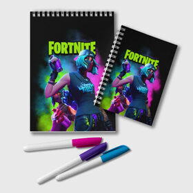 Блокнот с принтом FORTNITE в Ухте, 100% бумага | 48 листов, плотность листов — 60 г/м2, плотность картонной обложки — 250 г/м2. Листы скреплены удобной пружинной спиралью. Цвет линий — светло-серый
 | Тематика изображения на принте: chapter 2 | fortnite | fortnite x | tilted teknique | игры | мисс будущее | фортнайт