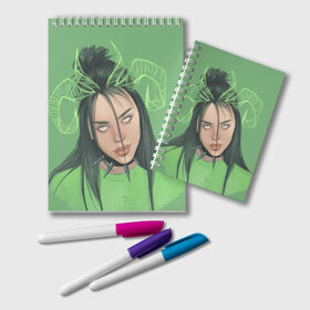 Блокнот с принтом Billie Eilish в Ухте, 100% бумага | 48 листов, плотность листов — 60 г/м2, плотность картонной обложки — 250 г/м2. Листы скреплены удобной пружинной спиралью. Цвет линий — светло-серый
 | Тематика изображения на принте: billie eilish | девушка | знаменитость | рисунок | рога