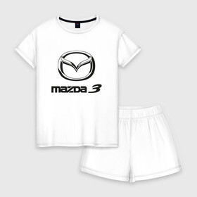 Женская пижама с шортиками хлопок с принтом MAZDA 3 Black в Ухте, 100% хлопок | футболка прямого кроя, шорты свободные с широкой мягкой резинкой | auto | mazda | mps | sport | авто | автомобиль | автомобильные | бренд | мазда | марка | машины | мпс | спорт