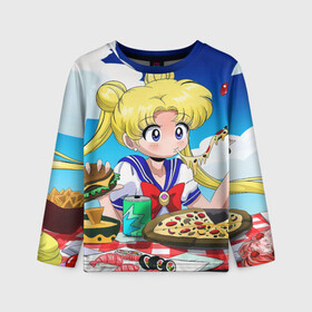 Детский лонгслив 3D Пицца Мун: в Ухте, 100% полиэстер | длинные рукава, круглый вырез горловины, полуприлегающий силуэт
 | anime | food | japan | manga | pizza | sailor moon | аниме | девочка | девушка | еда | лунная призма | манга | пицца | сейлор мун | сэйлор мун | япония