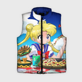 Женский жилет утепленный 3D с принтом Пицца Мун в Ухте,  |  | anime | food | japan | manga | pizza | sailor moon | аниме | девочка | девушка | еда | лунная призма | манга | пицца | сейлор мун | сэйлор мун | япония