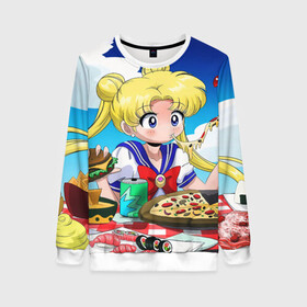 Женский свитшот 3D с принтом Пицца Мун в Ухте, 100% полиэстер с мягким внутренним слоем | круглый вырез горловины, мягкая резинка на манжетах и поясе, свободная посадка по фигуре | anime | food | japan | manga | pizza | sailor moon | аниме | девочка | девушка | еда | лунная призма | манга | пицца | сейлор мун | сэйлор мун | япония