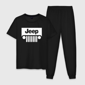 Мужская пижама хлопок с принтом Jeep в Ухте, 100% хлопок | брюки и футболка прямого кроя, без карманов, на брюках мягкая резинка на поясе и по низу штанин
 | 4на4 | auto | baja | jeep | offroad | trofi | авто | автомобиль | ам | баха | бездорожье | внедорожник | джип | джипинг | джиппинг | машина | машины | оффроад | полный привод