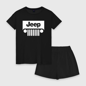 Женская пижама с шортиками хлопок с принтом Jeep в Ухте, 100% хлопок | футболка прямого кроя, шорты свободные с широкой мягкой резинкой | 4на4 | auto | baja | jeep | offroad | trofi | авто | автомобиль | ам | баха | бездорожье | внедорожник | джип | джипинг | джиппинг | машина | машины | оффроад | полный привод