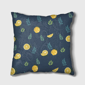 Подушка 3D Лимонный узор: в Ухте, наволочка – 100% полиэстер, наполнитель – холлофайбер (легкий наполнитель, не вызывает аллергию). | состоит из подушки и наволочки. Наволочка на молнии, легко снимается для стирки | ветка | веточка | еда | лимон | лимоны | лист | листья | цитрус | цитрусы