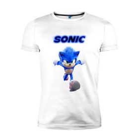 Мужская футболка премиум с принтом SONIC в Ухте, 92% хлопок, 8% лайкра | приталенный силуэт, круглый вырез ворота, длина до линии бедра, короткий рукав | hedgehog. | sonic | sonic 2 | sonic 3 | соник | соник 3