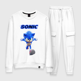 Женский костюм хлопок с принтом SONIC в Ухте, 100% хлопок | на свитшоте круглая горловина, мягкая резинка по низу. Брюки заужены к низу, на них два вида карманов: два 