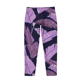 Детские леггинсы 3D с принтом Tropical leaves 4 purple в Ухте, полиэстер 85%, спандекс 15% | эластичный пояс, зауженный крой | leaves | palms. тропические | tropical | листья | пальмы