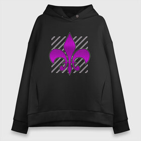 Женское худи Oversize хлопок с принтом Королевская лилия в Ухте, френч-терри — 70% хлопок, 30% полиэстер. Мягкий теплый начес внутри —100% хлопок | боковые карманы, эластичные манжеты и нижняя кромка, капюшон на магнитной кнопке | saints row | геральдическая лилия | королевская лилия | лилия | сэйнтс роу | фиолетовый | цветок