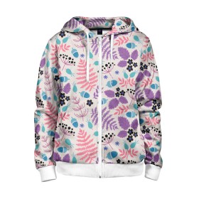 Детская толстовка 3D на молнии с принтом Forest leaves invert в Ухте, 100% полиэстер |  манжеты и пояс оформлены широкой мягкой резинкой, двухслойный капюшон со шнурком для регулировки, спереди карманы и застежка-молния
 | Тематика изображения на принте: flowers | forest | leaves | лес | листья | цветы