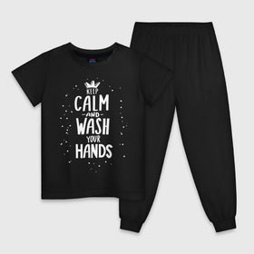 Детская пижама хлопок с принтом Keep calm and wash your hands. в Ухте, 100% хлопок |  брюки и футболка прямого кроя, без карманов, на брюках мягкая резинка на поясе и по низу штанин
 | acute respiratory infections | bacteria | care | coronavirus | disease | epidemic | foam | hand | hand wash | hands | health | hygiene | influenza | keep calm | lettering | letters | medical | mic