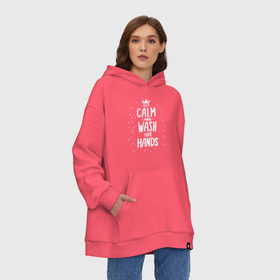 Худи SuperOversize хлопок с принтом Keep calm and wash your hands. в Ухте, 70% хлопок, 30% полиэстер, мягкий начес внутри | карман-кенгуру, эластичная резинка на манжетах и по нижней кромке, двухслойный капюшон
 | acute respiratory infections | bacteria | care | coronavirus | disease | epidemic | foam | hand | hand wash | hands | health | hygiene | influenza | keep calm | lettering | letters | medical | mic