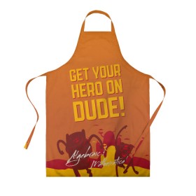 Фартук 3D с принтом Get your hero on DUDE в Ухте, 100% полиэстер | общий размер — 65 х 85 см, ширина нагрудника — 26 см, горловина — 53 см, длина завязок — 54 см, общий обхват в поясе — 173 см. Принт на завязках и на горловине наносится с двух сторон, на основной части фартука — только с внешней стороны | dude | vdpartat | время приключений | фин и джейк