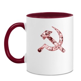 Кружка двухцветная с принтом Anime USSR в Ухте, керамика | объем — 330 мл, диаметр — 80 мм. Цветная ручка и кайма сверху, в некоторых цветах — вся внутренняя часть | ahegao | anime | chan | hammer | manga | sickle | ussr | аниме | ахегао | герб | манга | молот | серп | серп и молот | символ | ссср | тян