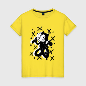 Женская футболка хлопок с принтом Felix The Cat в Ухте, 100% хлопок | прямой крой, круглый вырез горловины, длина до линии бедер, слегка спущенное плечо | cat | felix | the | детские | женские | и | кот | кота | кошка | мужские | принт | с котами | с котом | с кошкой | с принтом | супер | супер кот | феликс | черная | черного кота | черной | черный