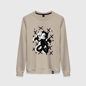 Женский свитшот хлопок с принтом Felix The Cat в Ухте, 100% хлопок | прямой крой, круглый вырез, на манжетах и по низу широкая трикотажная резинка  | cat | felix | the | детские | женские | и | кот | кота | кошка | мужские | принт | с котами | с котом | с кошкой | с принтом | супер | супер кот | феликс | черная | черного кота | черной | черный