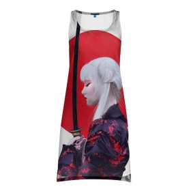 Платье-майка 3D с принтом Самурай в Ухте, 100% полиэстер | полуприлегающий силуэт, широкие бретели, круглый вырез горловины, удлиненный подол сзади. | воин | рисунок | сакура | самурай. девушка