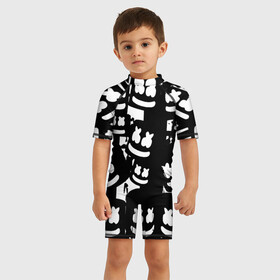 Детский купальный костюм 3D с принтом Marshmello в Ухте, Полиэстер 85%, Спандекс 15% | застежка на молнии на спине | marshmello | диджей | клуб | клубная музыка | маршмеллоу | маршмэлло | маршмэллоу | музыка | электронная