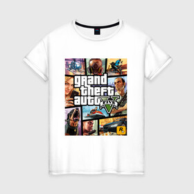 Женская футболка хлопок с принтом GTA5 в Ухте, 100% хлопок | прямой крой, круглый вырез горловины, длина до линии бедер, слегка спущенное плечо | grand theft auto | grove street | grove street 4 life | gta | gta 4 | gta 5 | gta sa | gta v | samp | san andreas | грув стрит | игры | самп | сан андреас