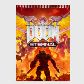 Скетчбук с принтом DOOM Eternal в Ухте, 100% бумага
 | 48 листов, плотность листов — 100 г/м2, плотность картонной обложки — 250 г/м2. Листы скреплены сверху удобной пружинной спиралью | doom eternal | esport | game | дорога в ад | дум | дум энтернал | игра | кибердемон | киберспорт | тир