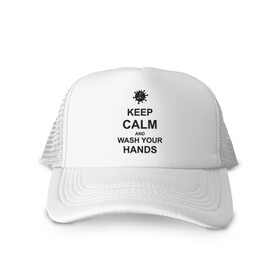 Кепка тракер с сеткой с принтом KEEP CALM (коронавирус) в Ухте, трикотажное полотно; задняя часть — сетка | длинный козырек, универсальный размер, пластиковая застежка | 2019 | biohazard | china | coronavirus | covid 19 | inc | medicine | ncov | ncov19 | ncov2019 | plague | survivor | virus | warning | вирус | китай | коронавирус | медик | медицина