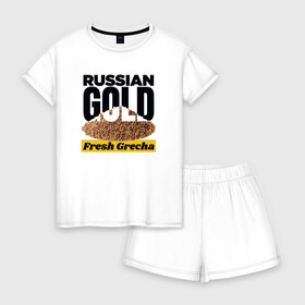 Женская пижама с шортиками хлопок с принтом Russian Gold в Ухте, 100% хлопок | футболка прямого кроя, шорты свободные с широкой мягкой резинкой | biohazard | coronavirus | covid 19 | pandemia | вирус | коронавиру