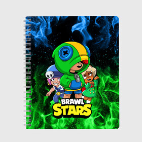 Тетрадь с принтом BRAWL STARS LEON в Ухте, 100% бумага | 48 листов, плотность листов — 60 г/м2, плотность картонной обложки — 250 г/м2. Листы скреплены сбоку удобной пружинной спиралью. Уголки страниц и обложки скругленные. Цвет линий — светло-серый
 | brawl stars | brawl stars leon | brawler | leon | nita shiba | penny | бравл старз | бравлер | леон | нита шиба | пенни