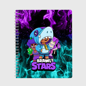 Тетрадь с принтом BRAWL STARS LEON SHARK в Ухте, 100% бумага | 48 листов, плотность листов — 60 г/м2, плотность картонной обложки — 250 г/м2. Листы скреплены сбоку удобной пружинной спиралью. Уголки страниц и обложки скругленные. Цвет линий — светло-серый
 | brawl stars | brawl stars leon shark | brawler | emz | leon | rosa | акула леон | бравл старз | бравлер | леон | роза | эмз