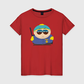 Женская футболка хлопок Картман Коп: в Ухте, 100% хлопок | прямой крой, круглый вырез горловины, длина до линии бедер, слегка спущенное плечо | south park | баттерс | брафловский | кайл | кайл брофловски | картман | кенни | палка истины | стэнли марш | эрик картман | южный парк