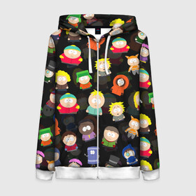 Женская толстовка 3D на молнии с принтом ЮЖНЫЙ ПАРК в Ухте, 100% полиэстер | длина до линии бедра, манжеты и пояс оформлены мягкой тканевой резинкой, двухслойный капюшон со шнурком для регулировки, спереди молния, по бокам два кармана | kenny | south park | картман | кенни | мультфильмы | саус парк | южный парк