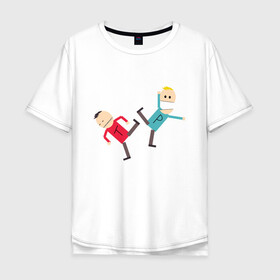 Мужская футболка хлопок Oversize с принтом South Park  Терренс и Филлип в Ухте, 100% хлопок | свободный крой, круглый ворот, “спинка” длиннее передней части | canada | south park | terrance and phillip | жопы в огне | канада | канадцы | король канады | пердуны | пламенные жопы | саус парк | терренс и филлип | южный парк
